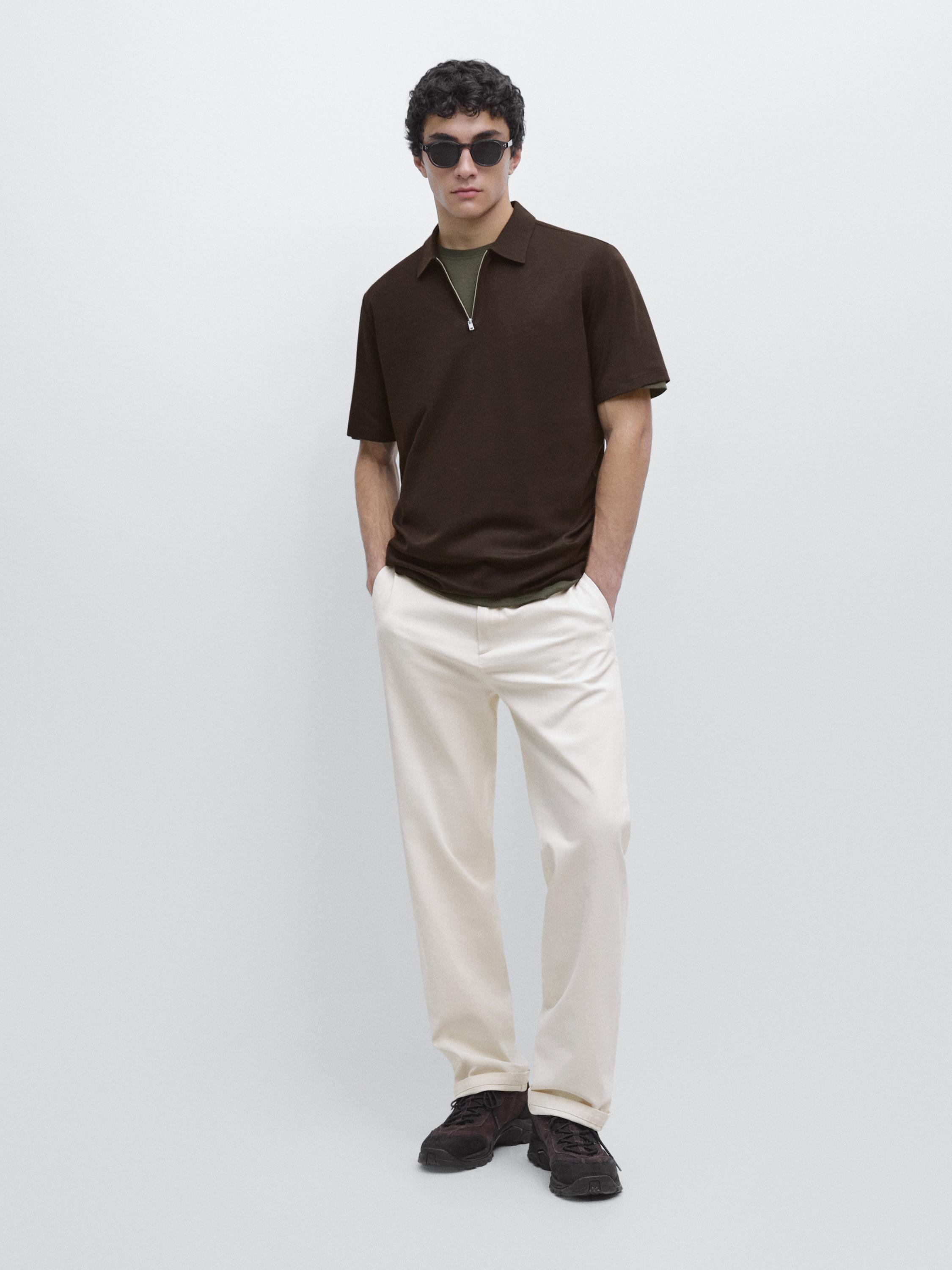 Short sleeve polo shirt with zip detail
